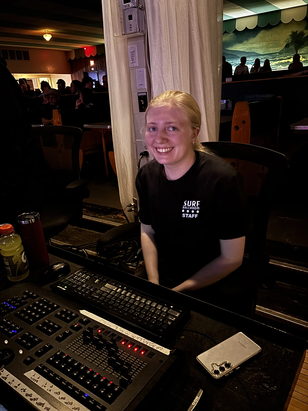 Rave_On_Surf_Sounds_Ashlynn Intern Ashlynn working the soundboard