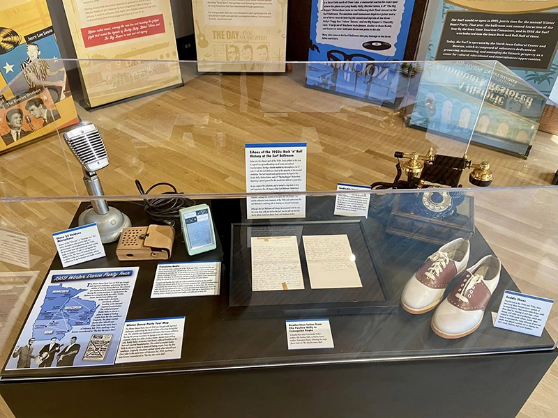 Traveling Museum Display The Traveling Museum display case holds many artifacts of musical history.